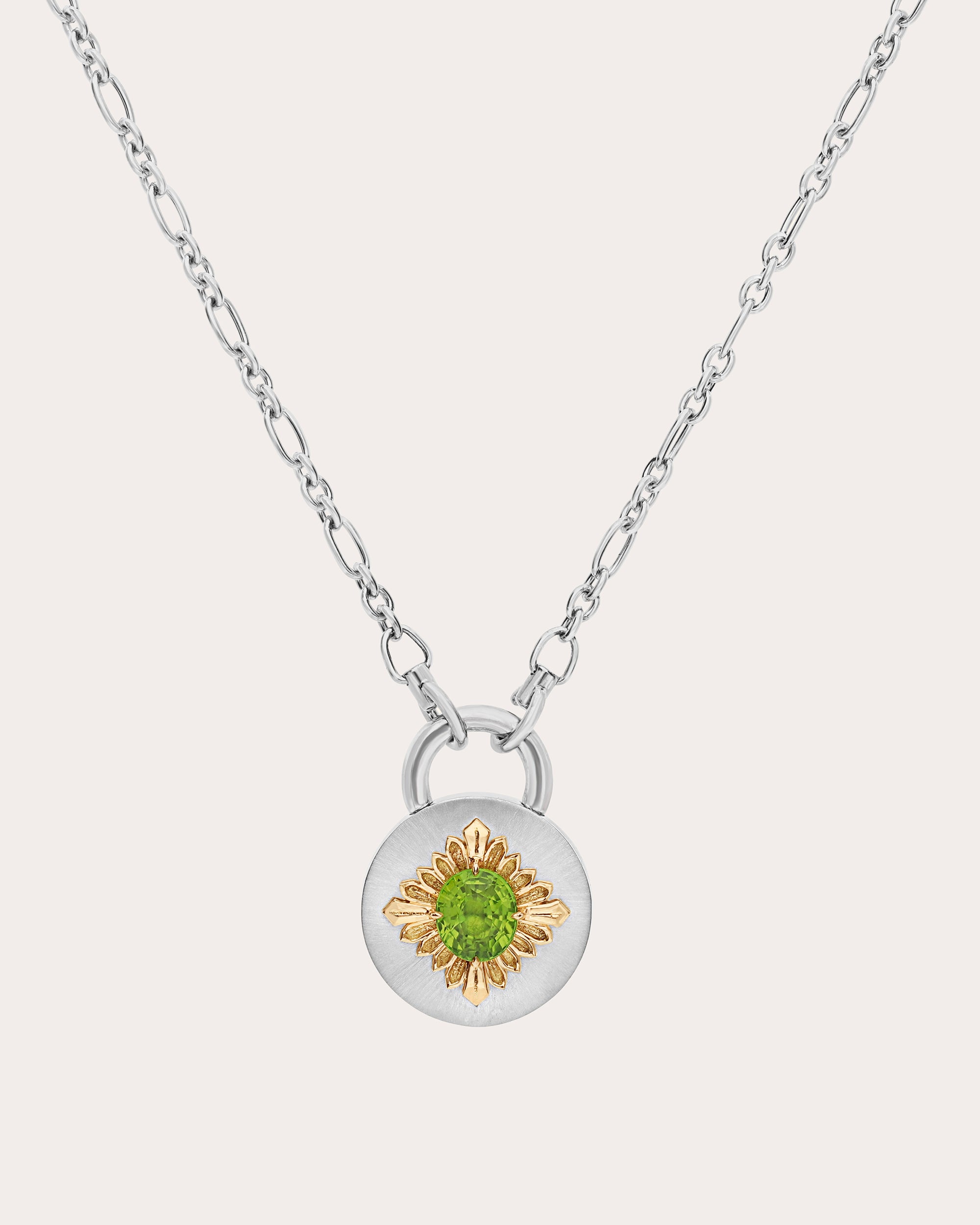 Peridot Two-Tone Tag Pendant Necklace