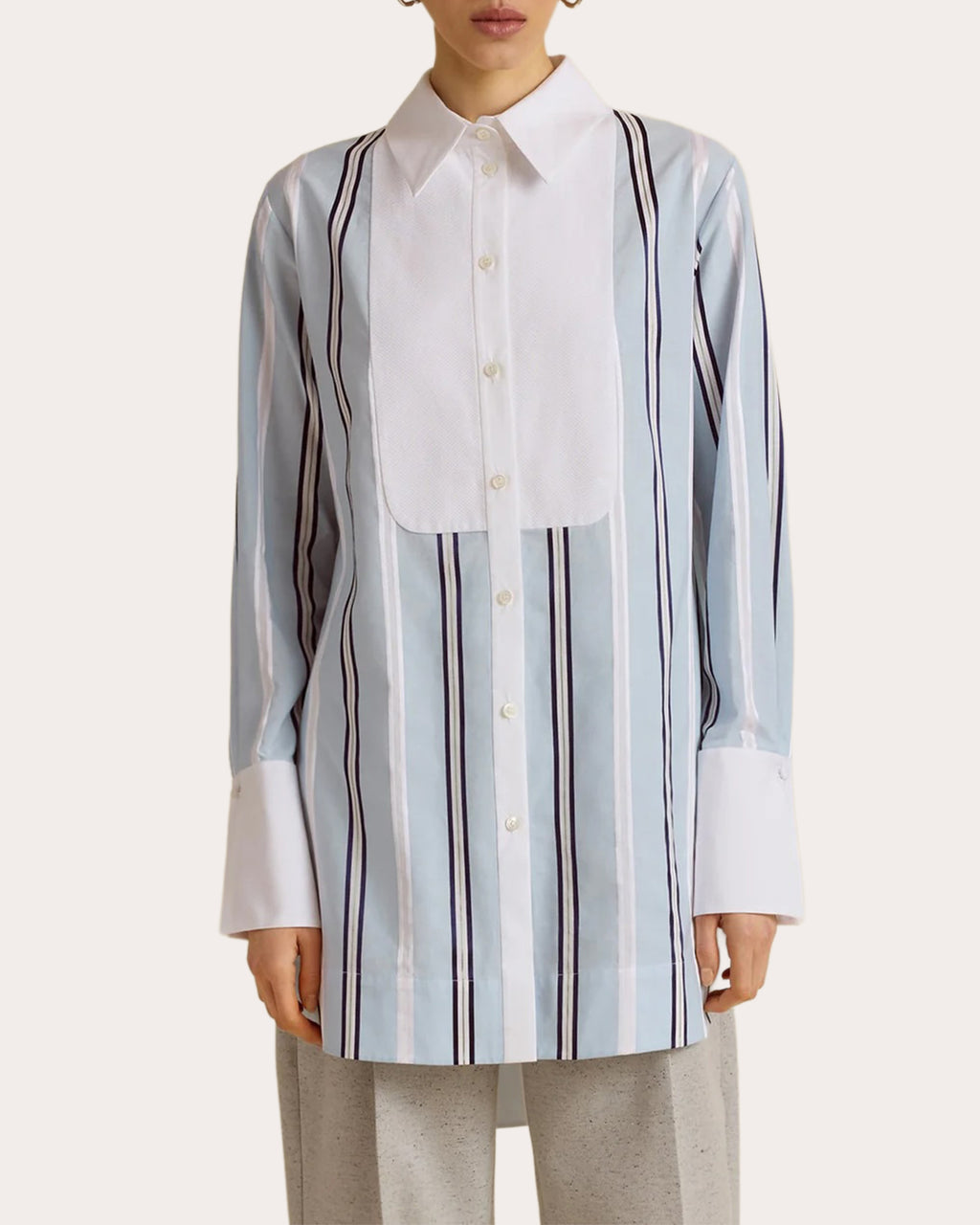 Pinstripe Jacquard Slim Tuxedo Shirt