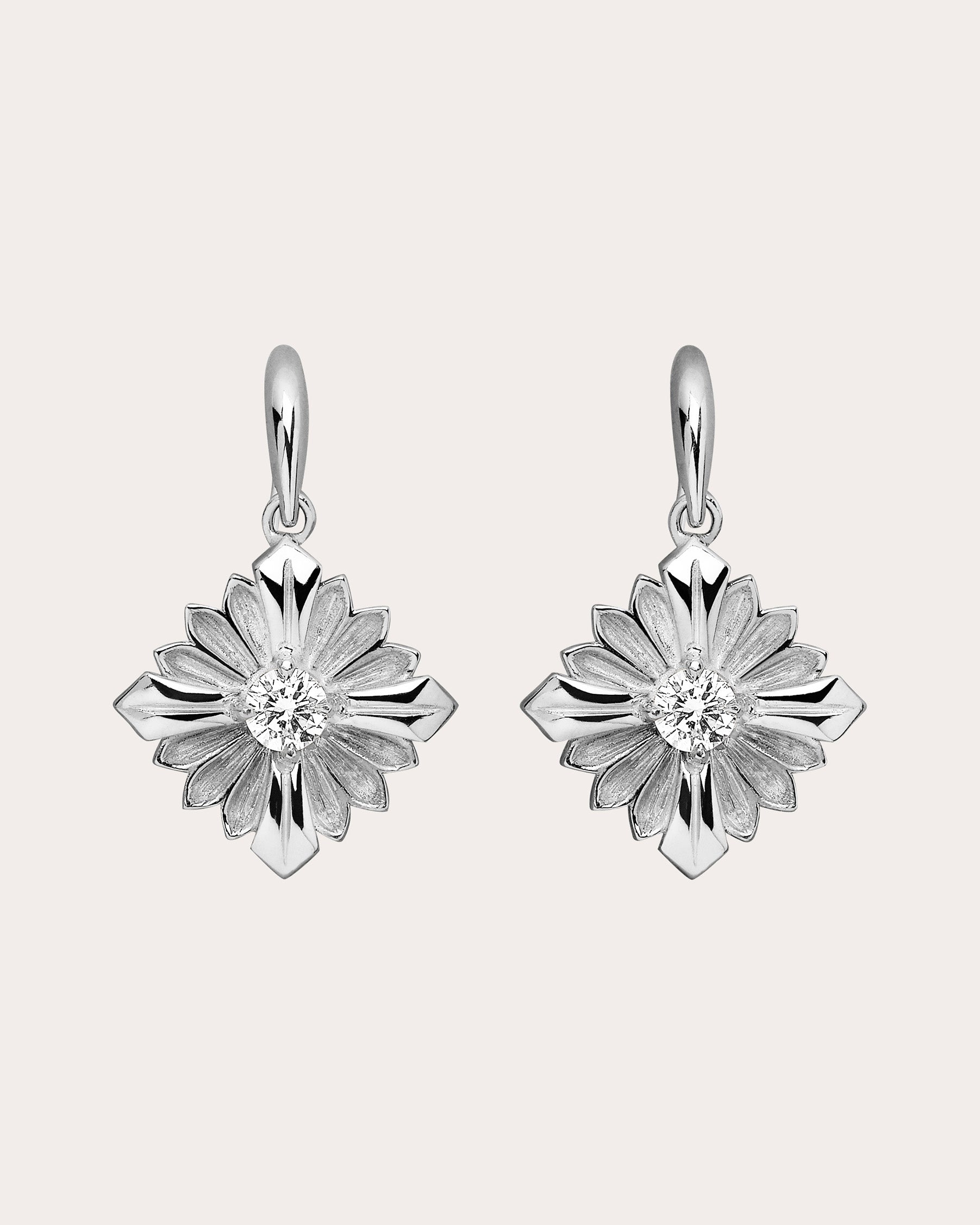 Diamond & 18k White Gold Stamp Drop Earrings