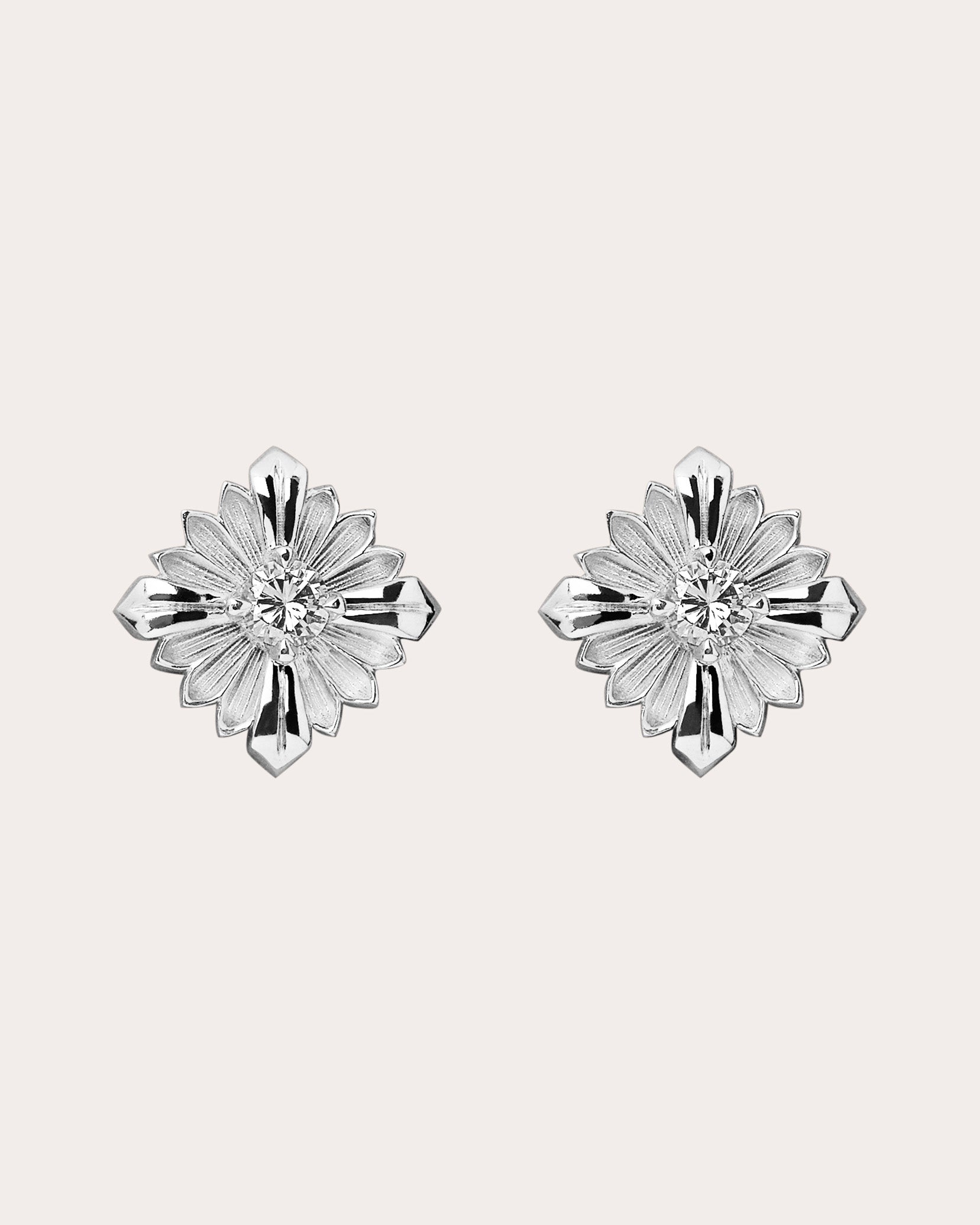 Diamond & 18k White Gold Stamp Stud Earrings