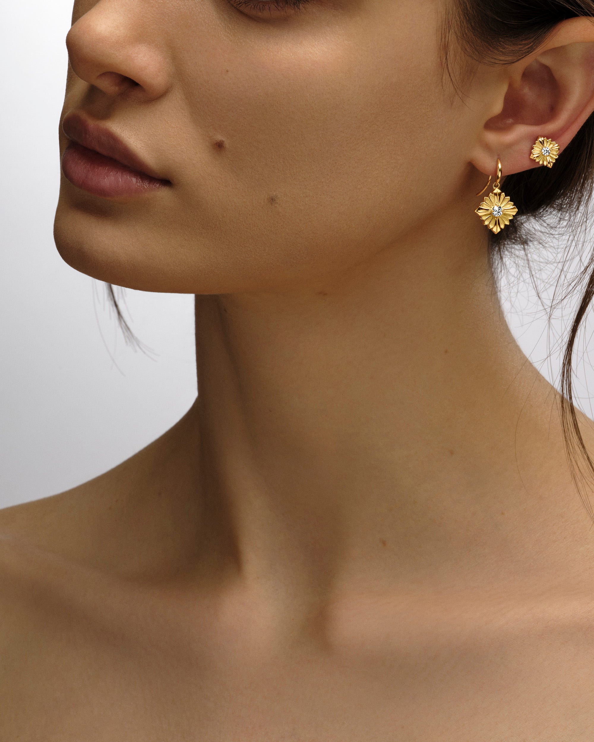 Diamond & 18k Gold Stamp Drop Earrings