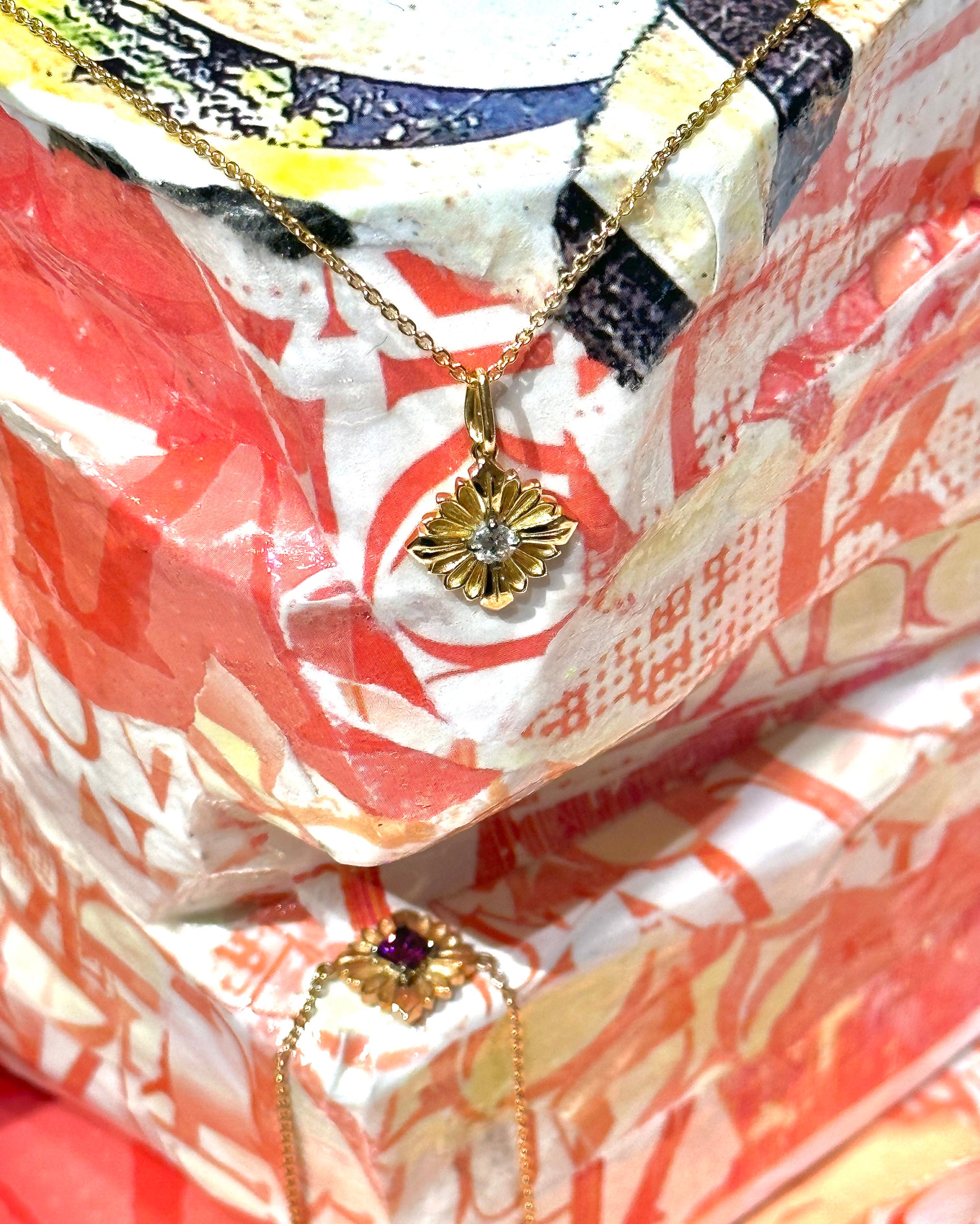 Diamond & 18k Gold Stamp Pendant Necklace