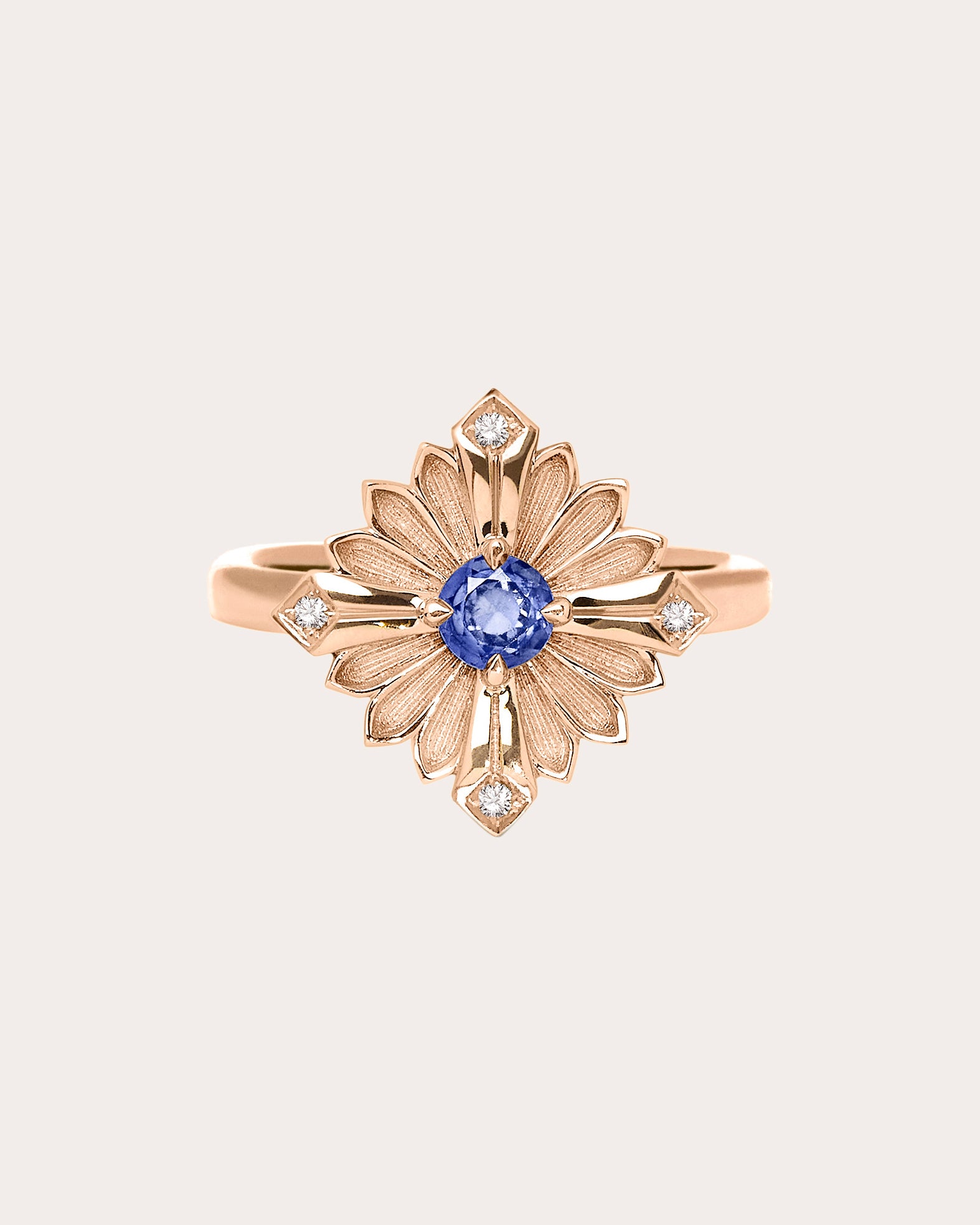 Tanzanite & Diamond 18k Rose Gold Large Stamp Ring