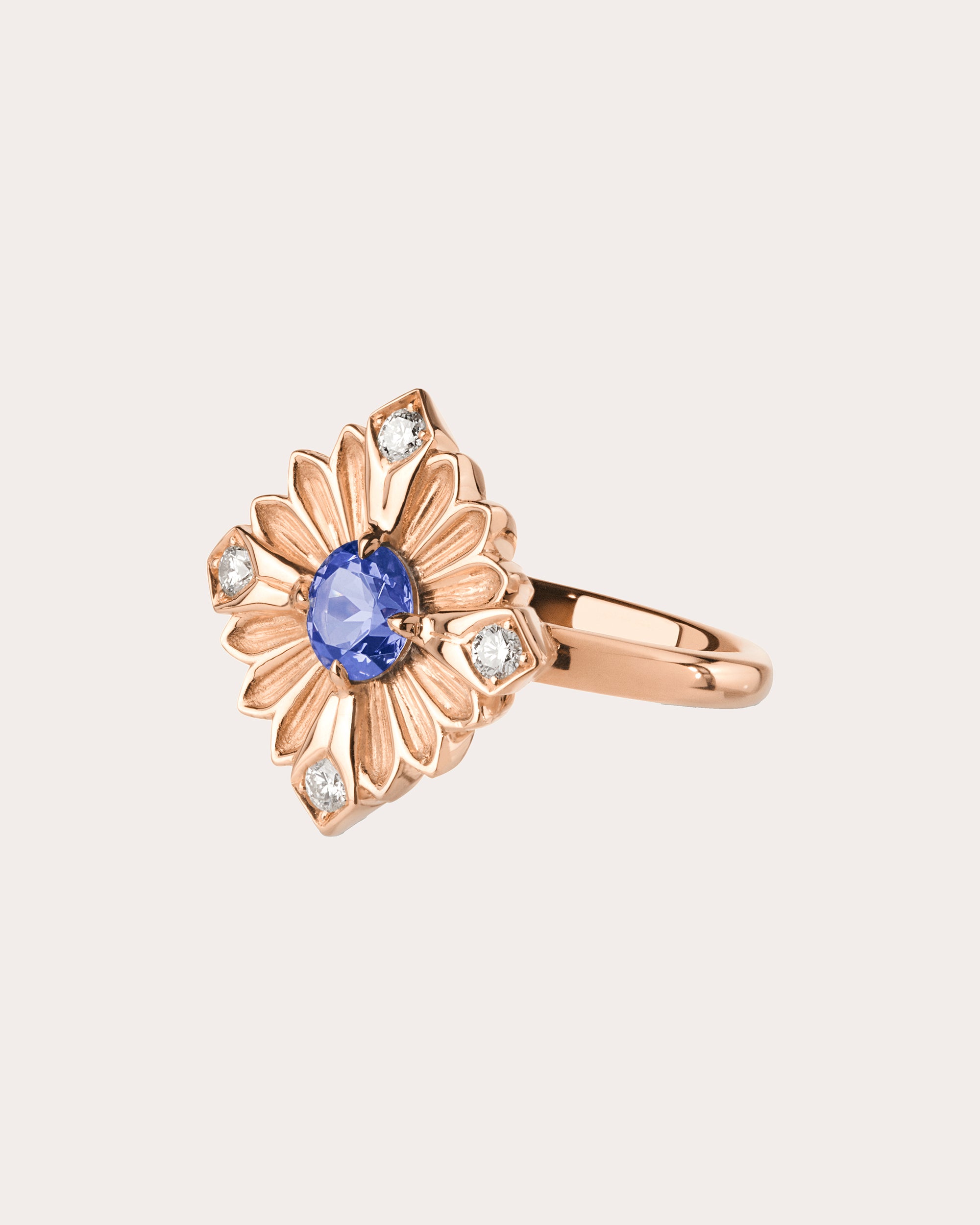 Tanzanite & Diamond 18k Rose Gold Large Stamp Ring