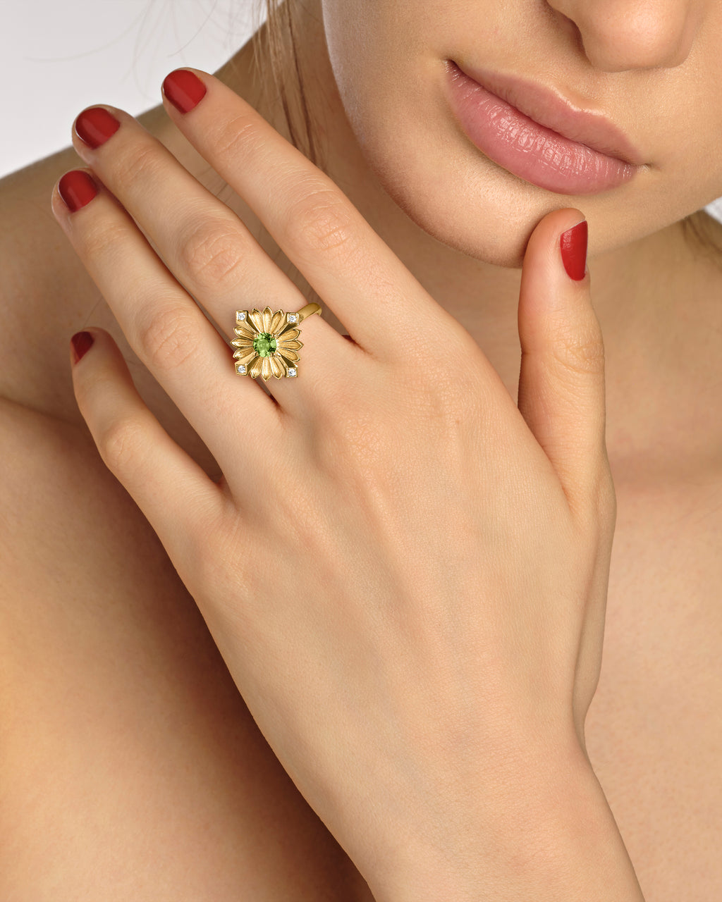 Peridot & Diamond 18k Gold Large Stamp Ring