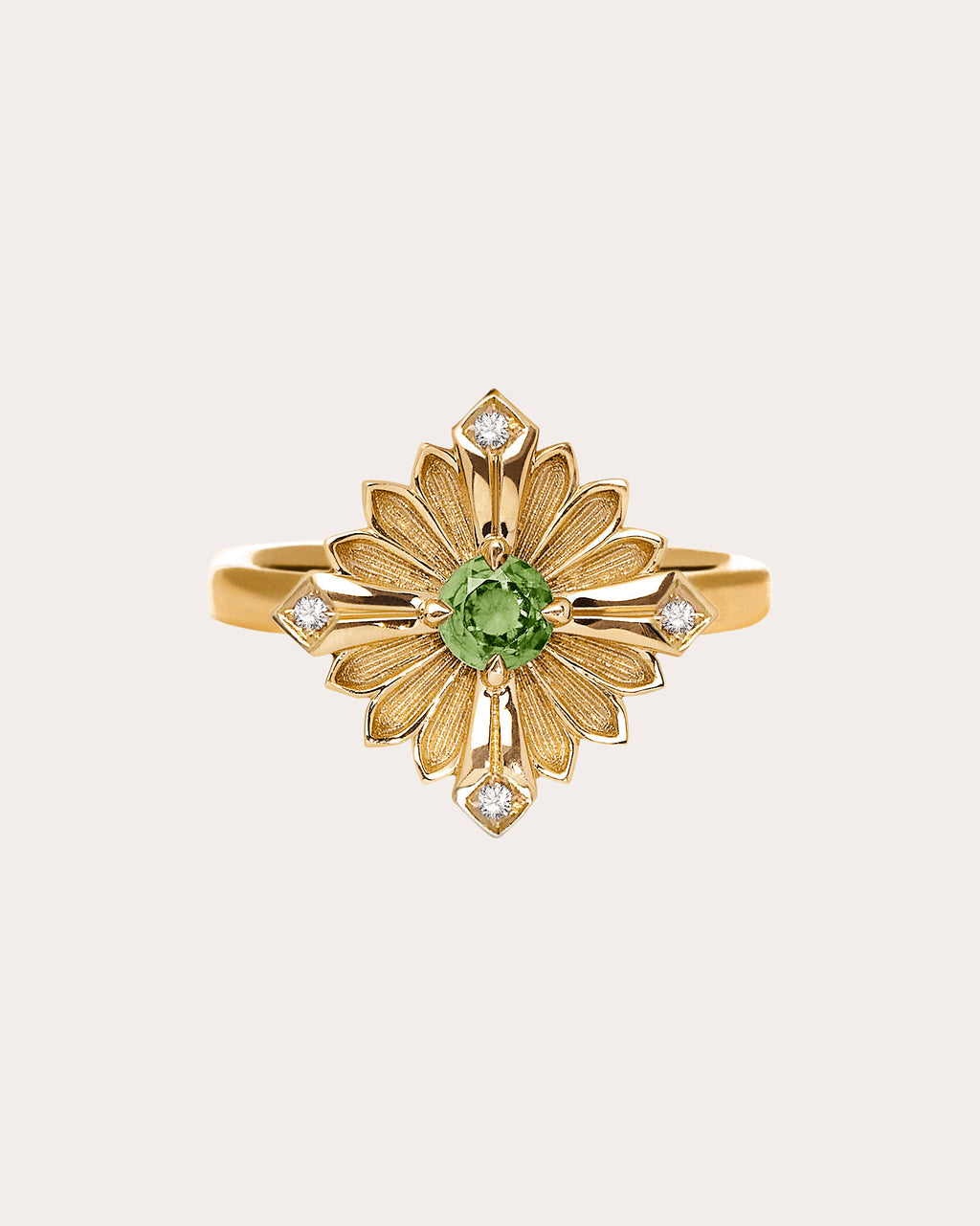 Peridot & Diamond 18k Gold Large Stamp Ring