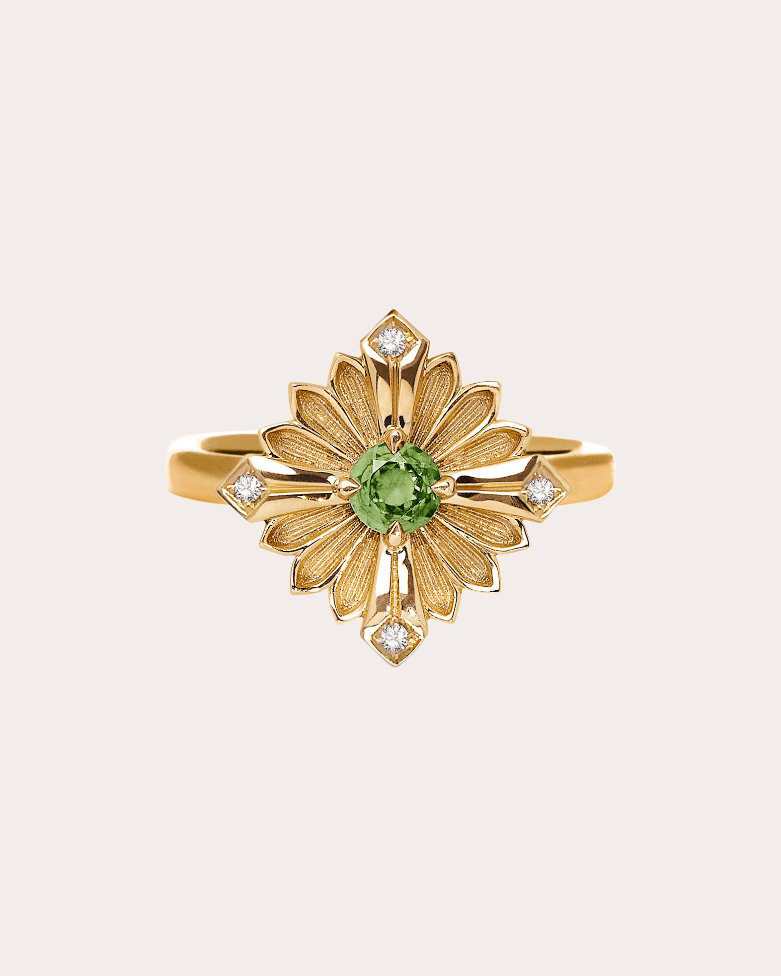 Peridot & Diamond 18k Gold Large Stamp Ring