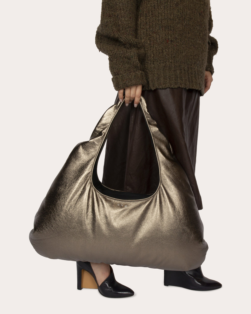 Large Cloud Metallic Leather Shoulder Bag
