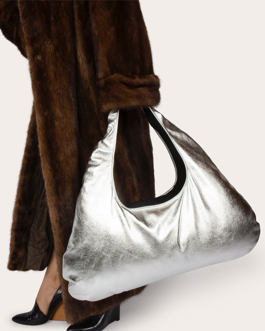Large Cloud Metallic Leather Shoulder Bag