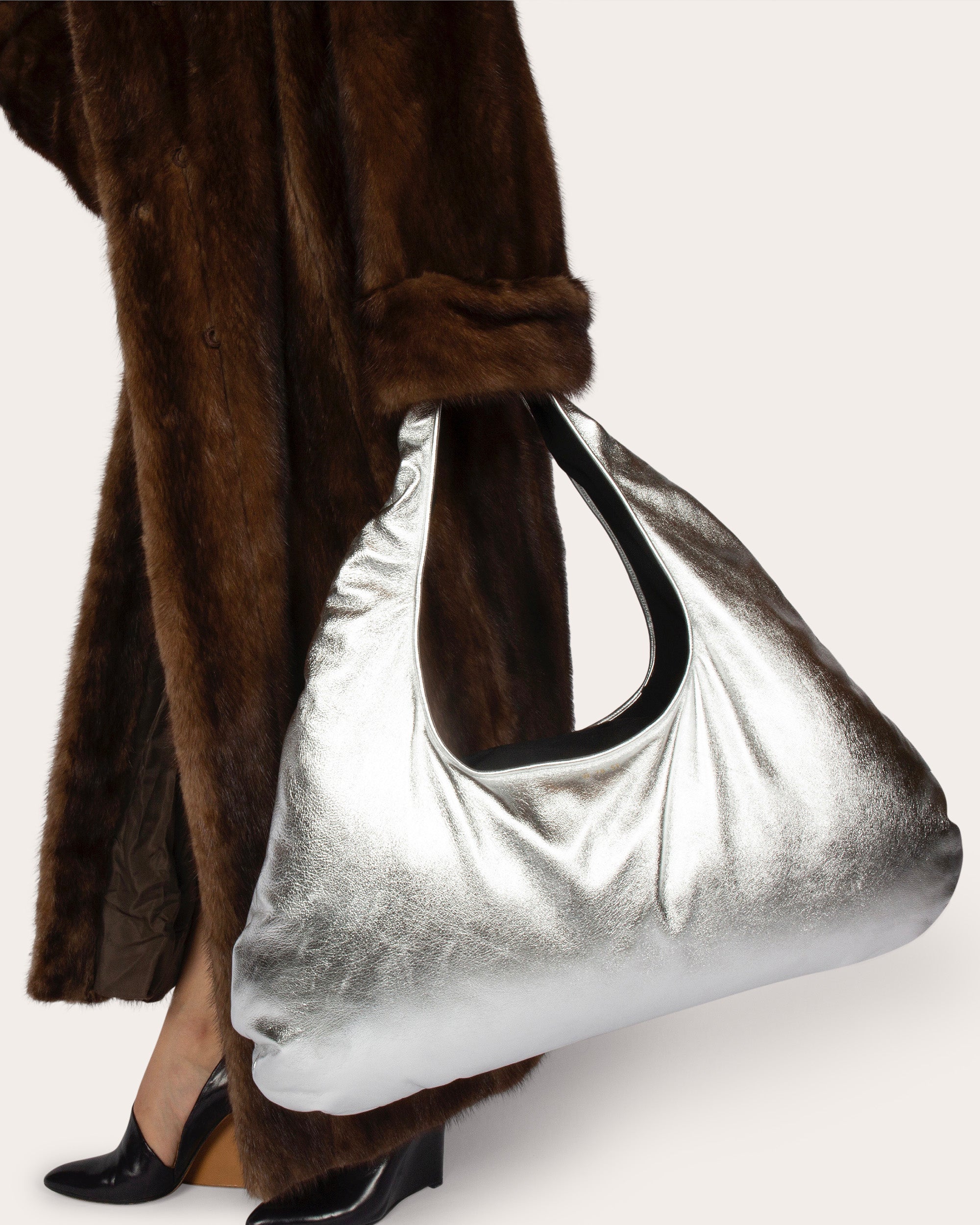 Large Cloud Metallic Leather Shoulder Bag