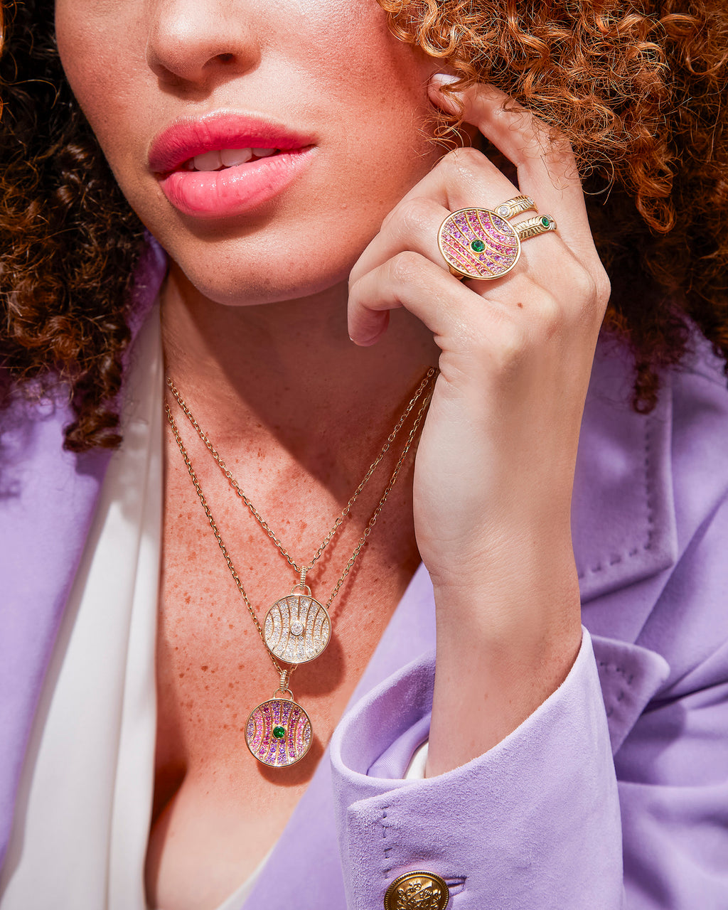 Multicolor Gemstone & 14k Gold Large Revel Pendant Necklace