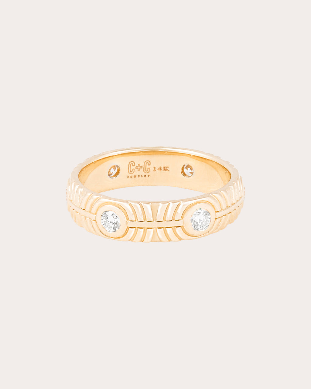Diamond & 14k Gold Revel Ribbed Stackable Ring
