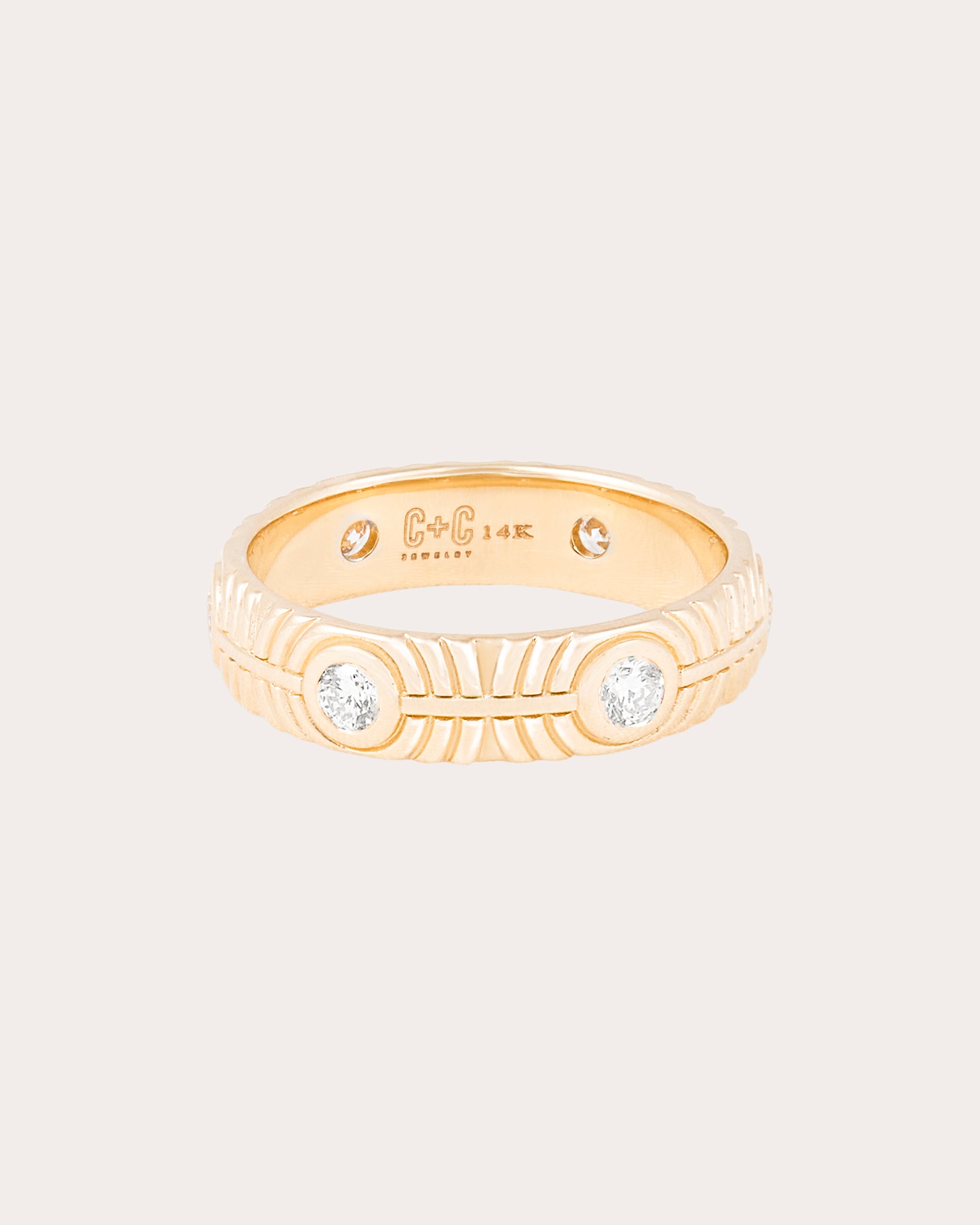 Diamond & 14k Gold Revel Ribbed Stackable Ring