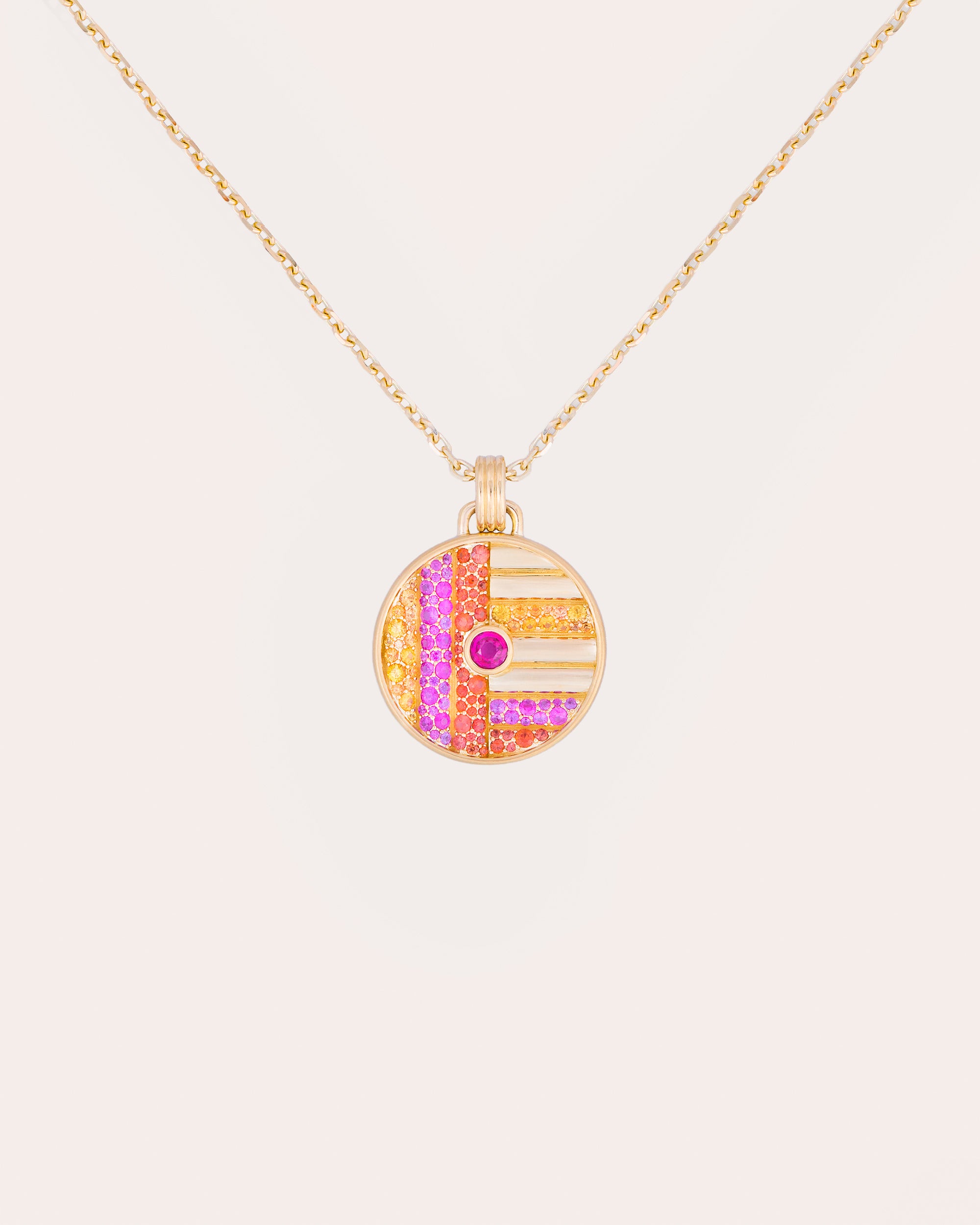 Multicolor Sapphire Found Large Disc Necklace