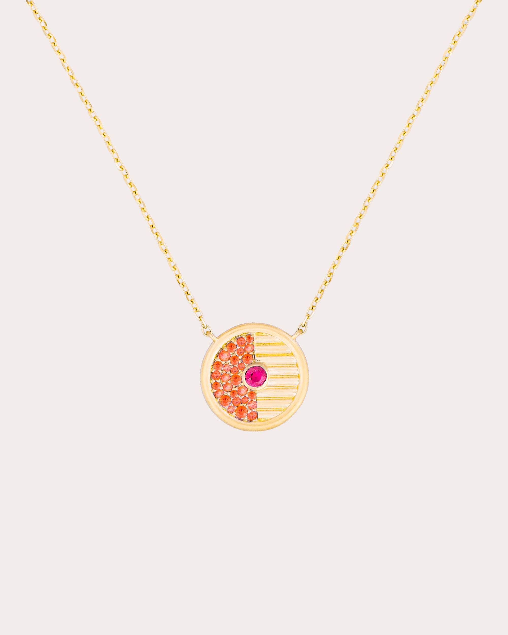 Pink & Orange Sapphire Found Small Disc Necklace