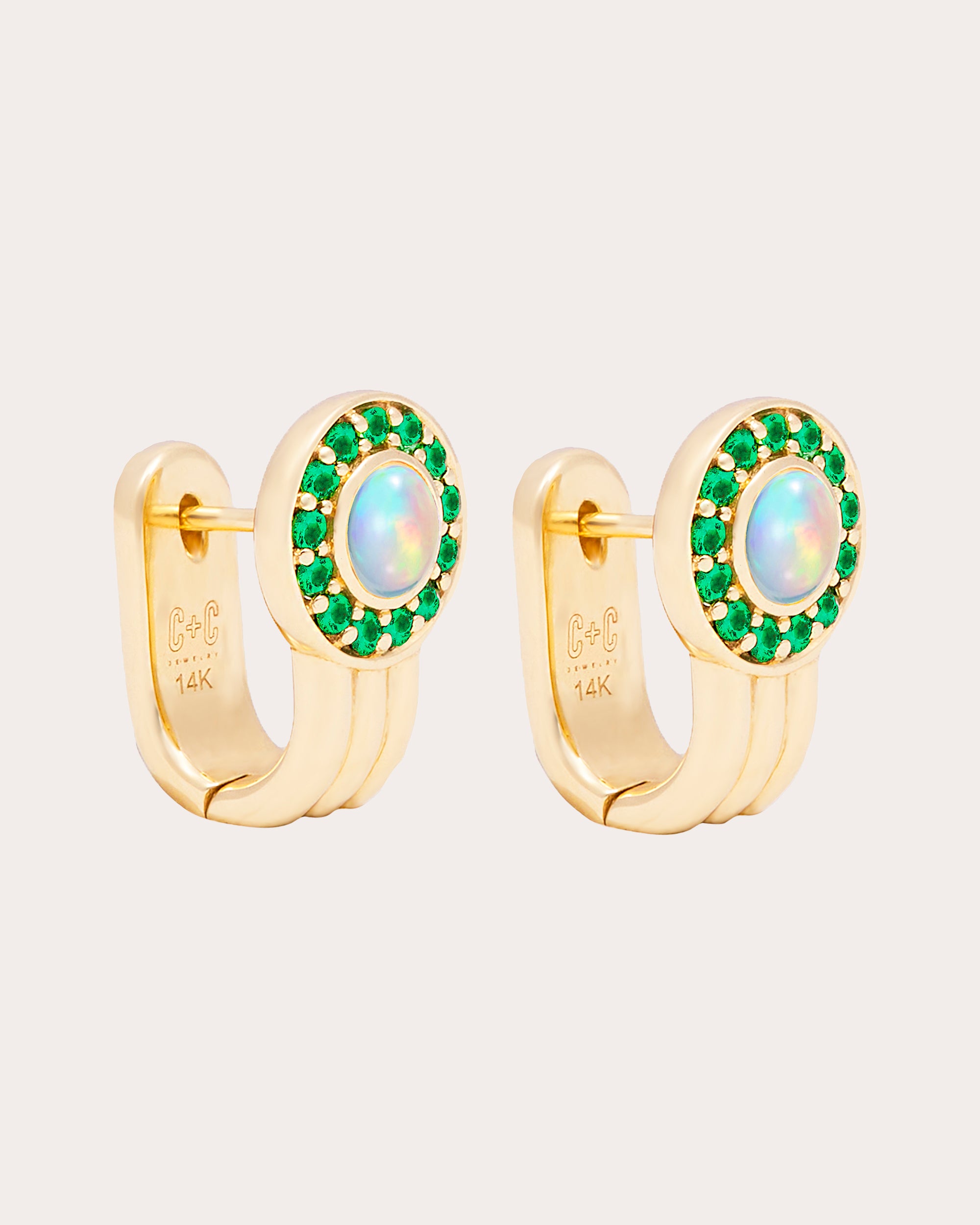 Opal & Tsavorite 14k Gold Found Hoop Earrings