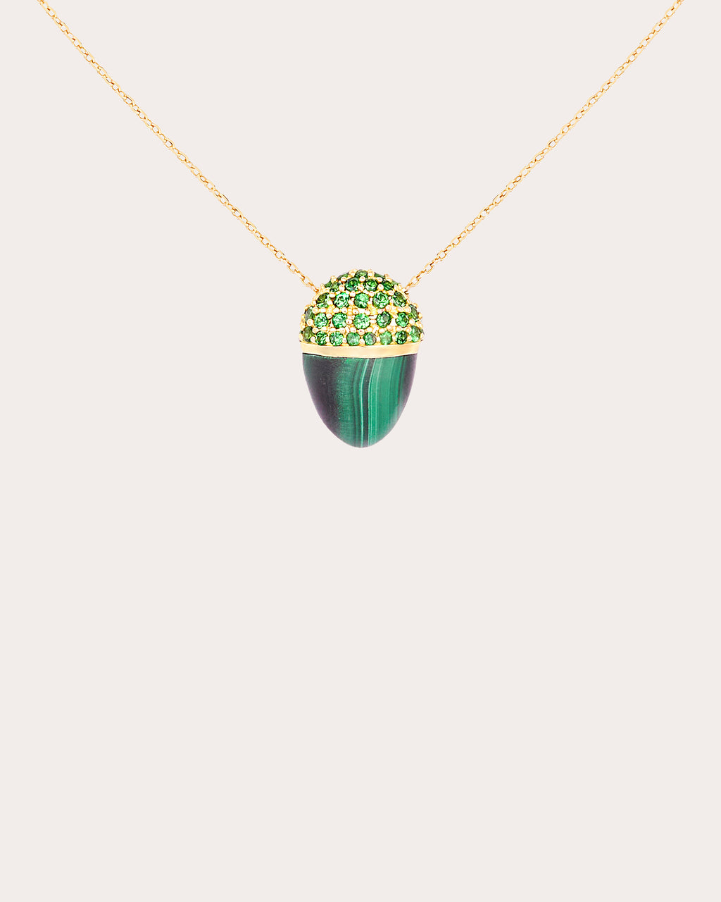 Malachite & Tsavorite 14k Gold Found Cap Pendant Necklace