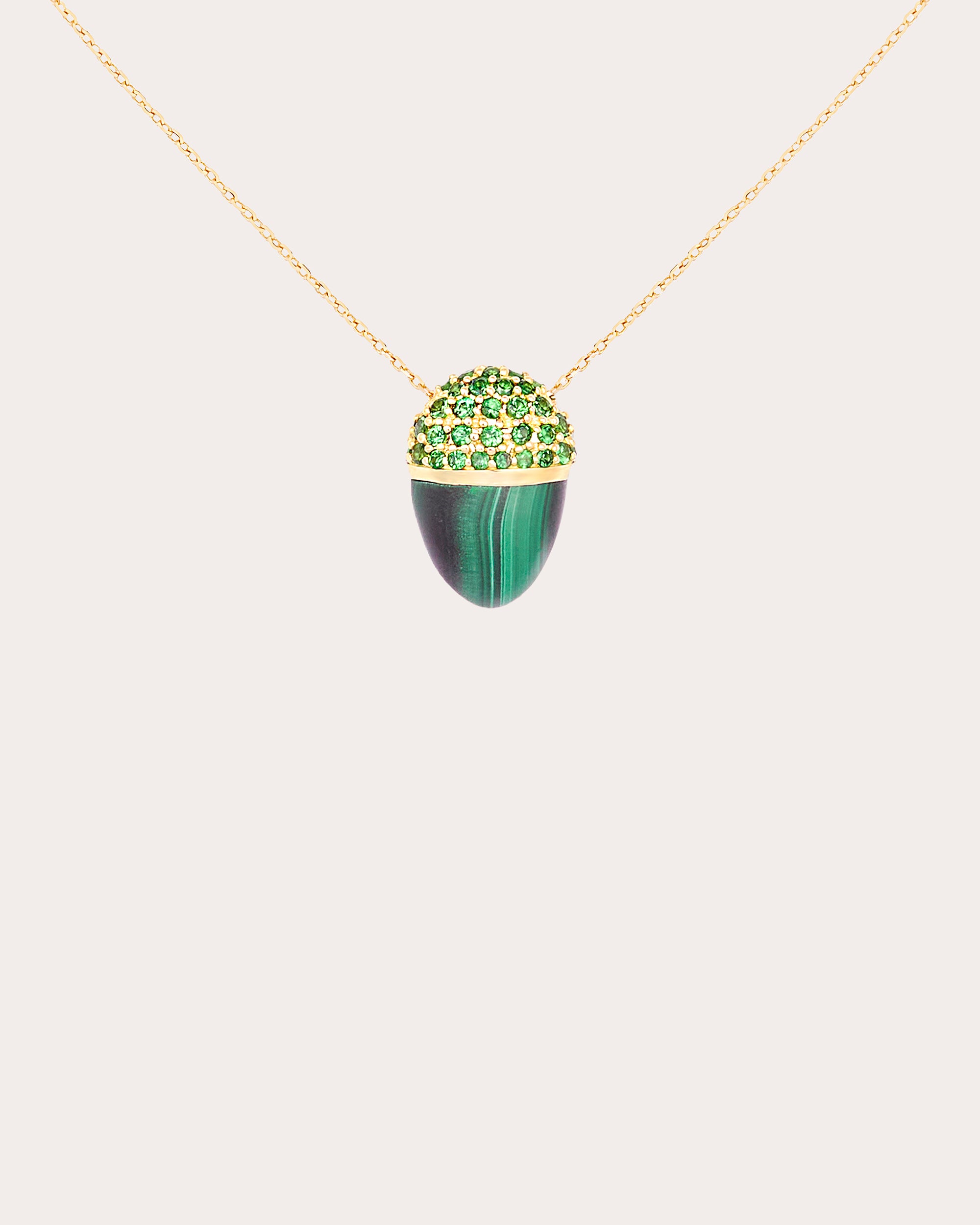 Malachite & Tsavorite 14k Gold Found Cap Pendant Necklace
