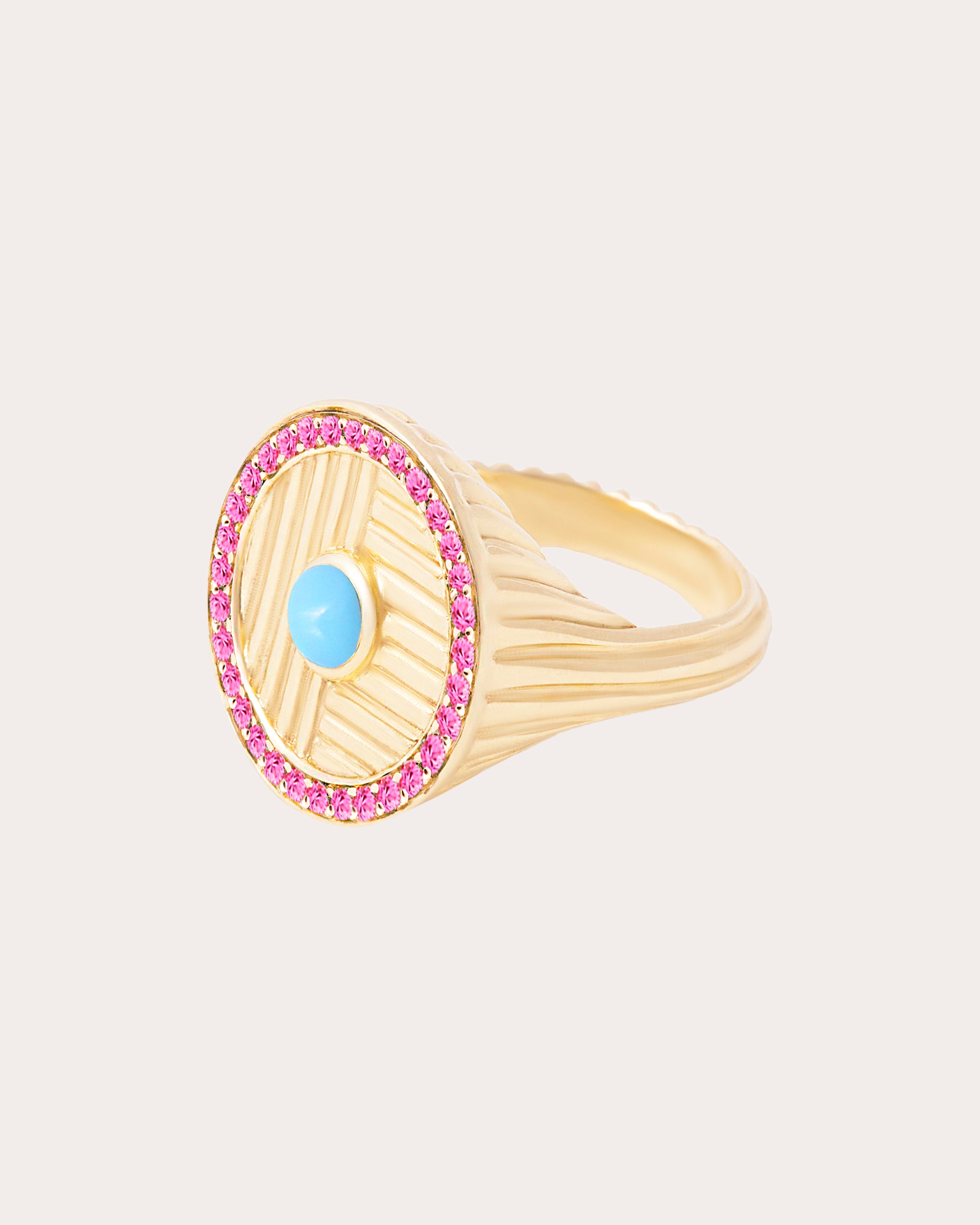 Pink Sapphire & Turquoise Found Ribbed Ring