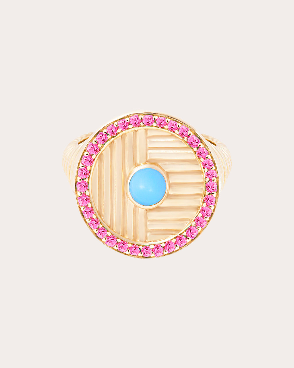 Pink Sapphire & Turquoise Found Ribbed Ring