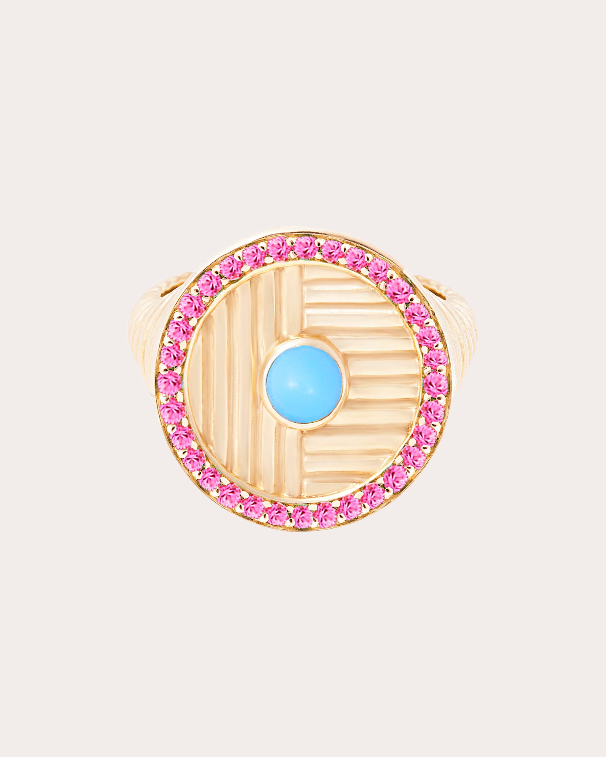 Pink Sapphire & Turquoise Found Ribbed Ring