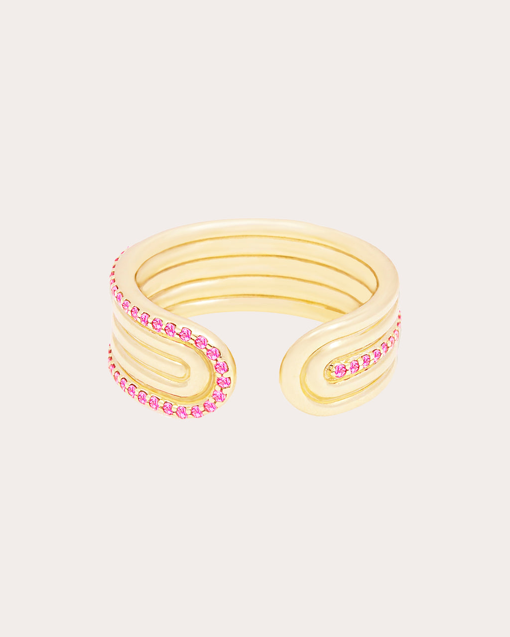 Pink Sapphire & 14k Gold Found Ribbed Open Ring