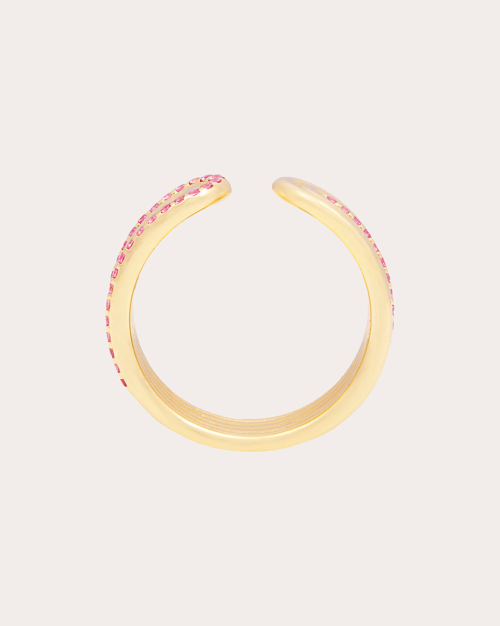 Pink Sapphire & 14k Gold Found Ribbed Open Ring