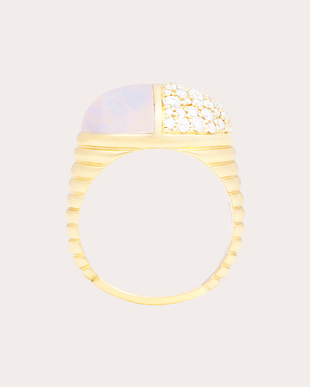 Diamond & Moonstone 14k Gold Found Cap Ring