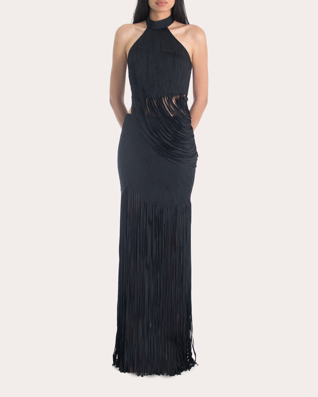 Elo Draped Silk Fringe Halter Top