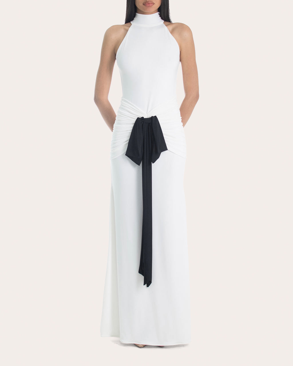 Sael Gathered Bow Mock Neck Gown