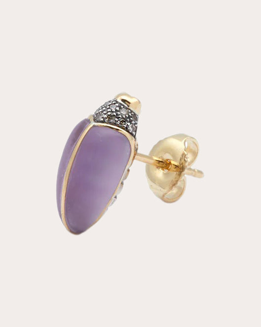 Amethyst & Brown Diamond Mini Scarab Stud Earring