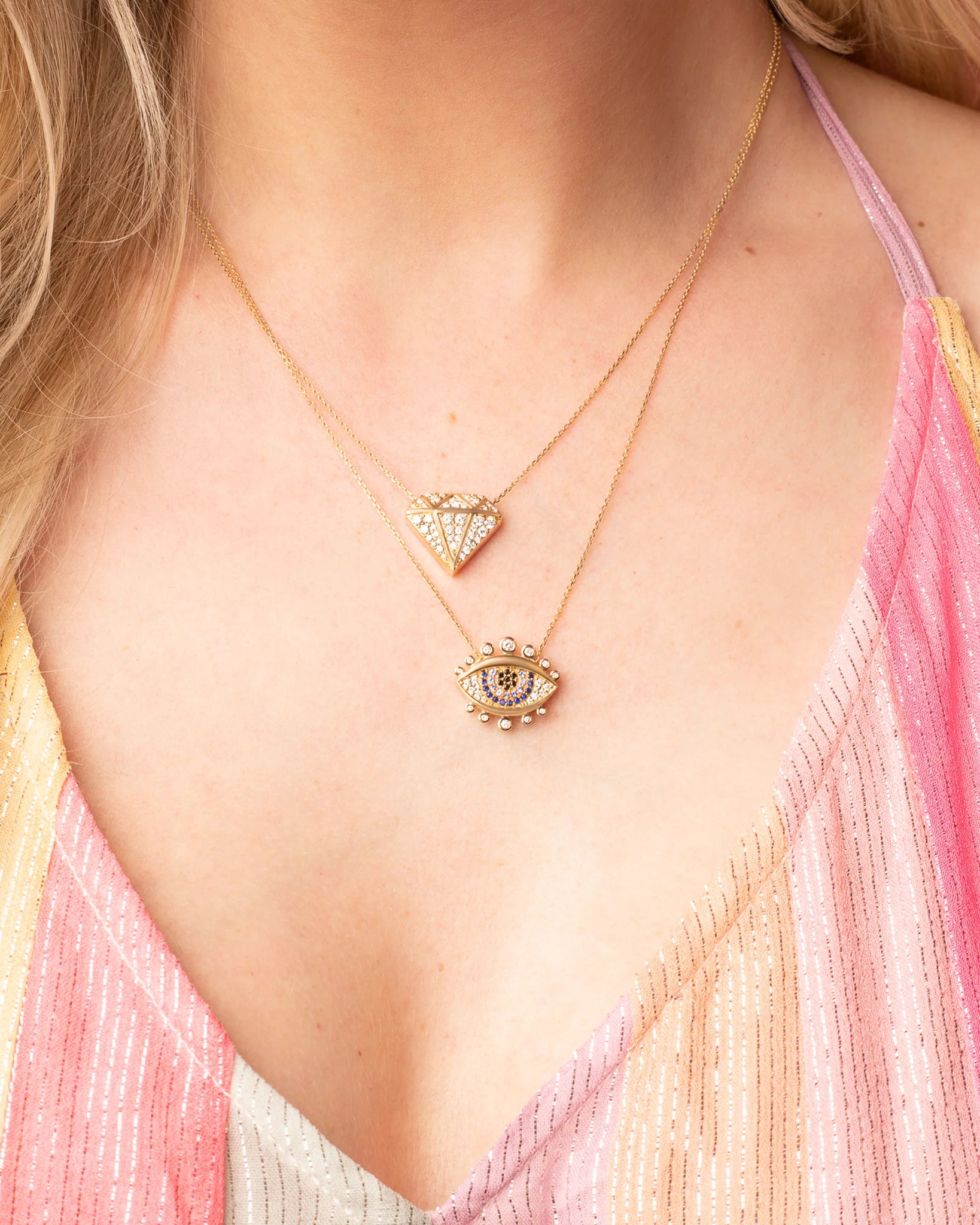 Diamond & Sapphire 14k Gold Juju Evil Eye Pendant Necklace