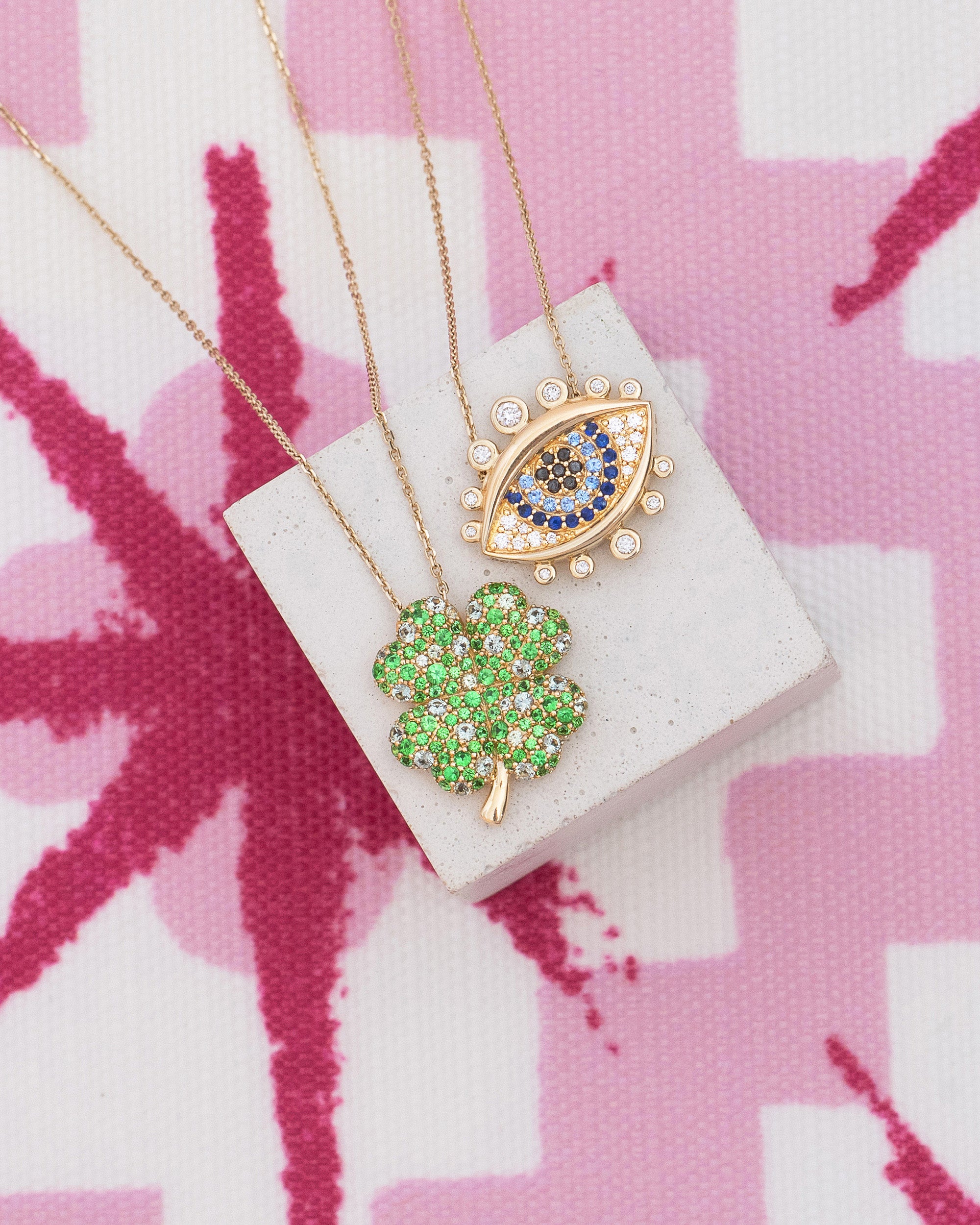 Diamond & Sapphire 14k Gold Juju Evil Eye Pendant Necklace