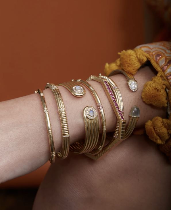 Diamond & 14k Gold Found Ribbed Bracelet