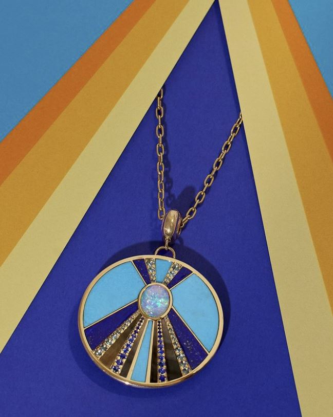 Opal & Lapis Lazuli Sun Stone Pendant Necklace