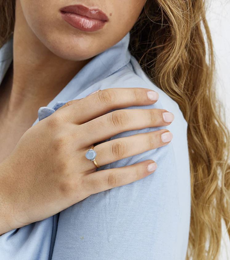 Diamond & Aquamarine 18k Gold Small Azure Ring