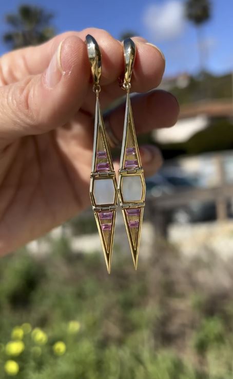 Pink Sapphire & Mother of Pearl Solara Drop Earrings