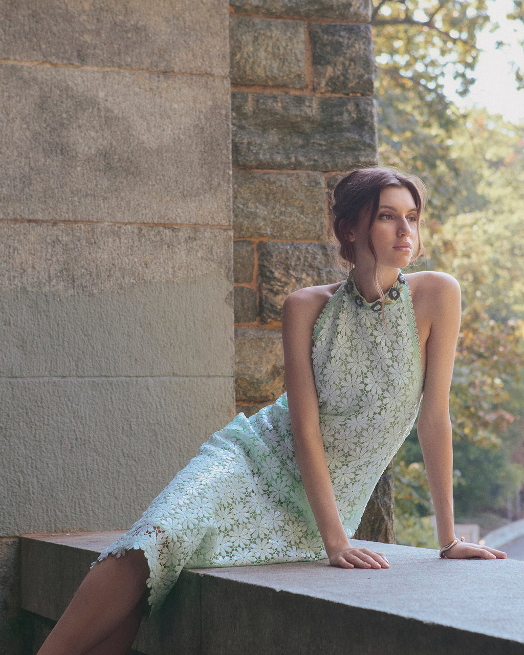 Gemma Floral Sequin Lace Halter Maxi Dress