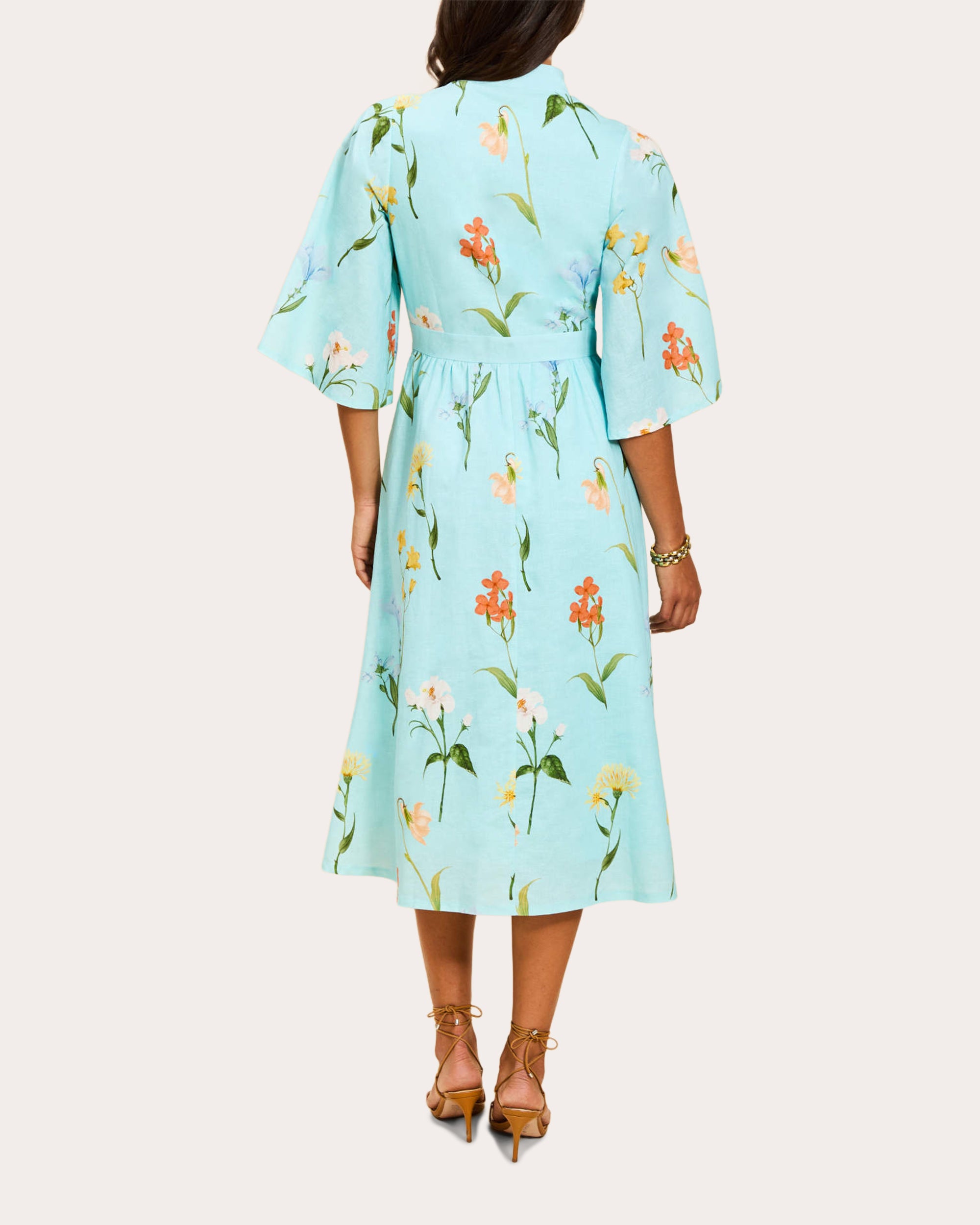 Carmen Floral Linen Button-Front Midi Dress
