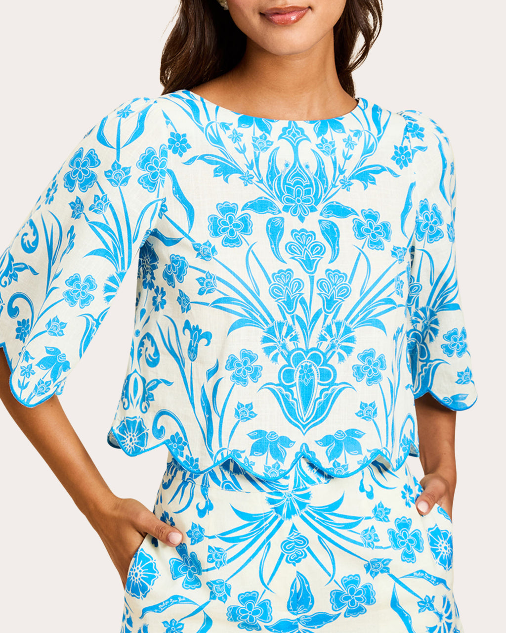 Charlize Floral Cotton Scalloped Crop Top
