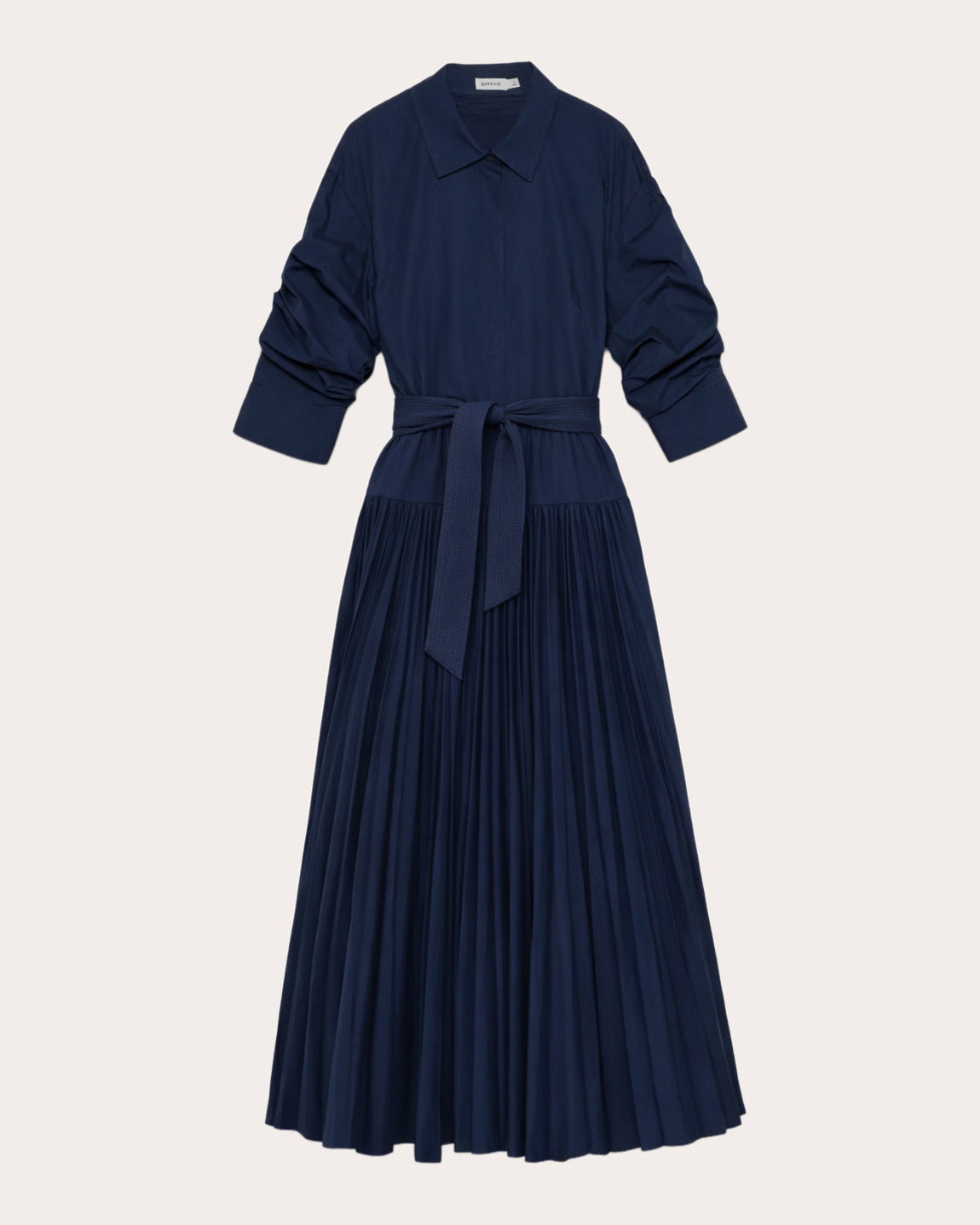 Arlo Poplin Belted Pleated Maxi Shirt Dress