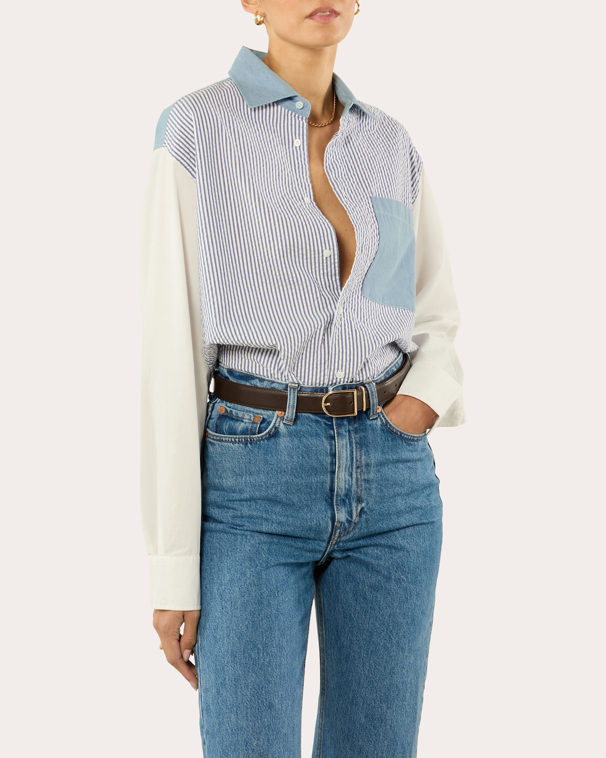 The Oversized Patchwork Chambray Shirt
