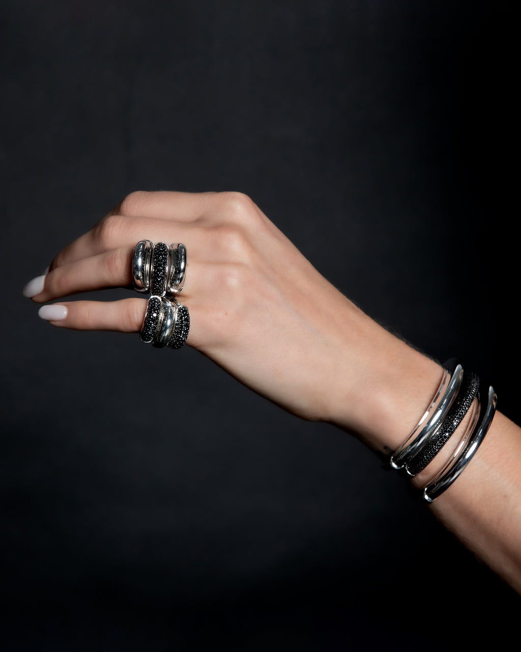 Black Diamond Pavé Luna Ring