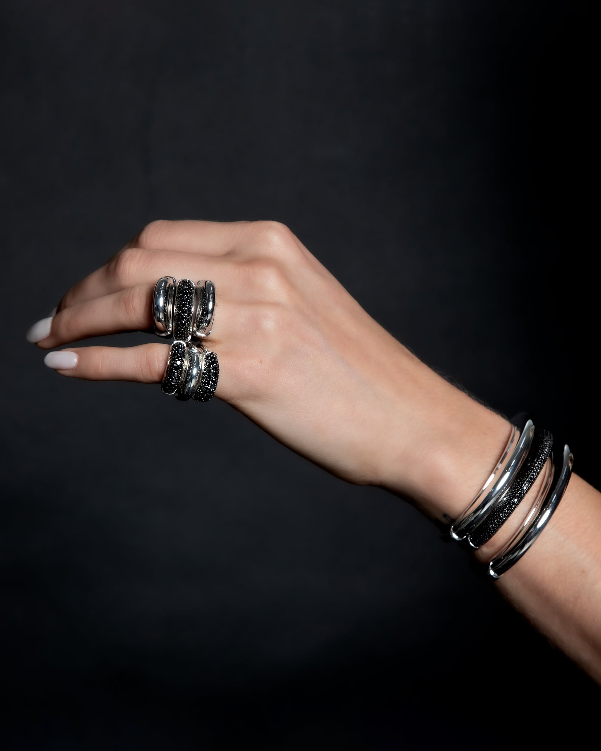Black Diamond Pavé Luna Ring