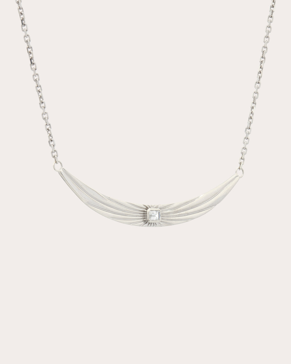 White Topaz Ray of Light Curved Bar Necklace