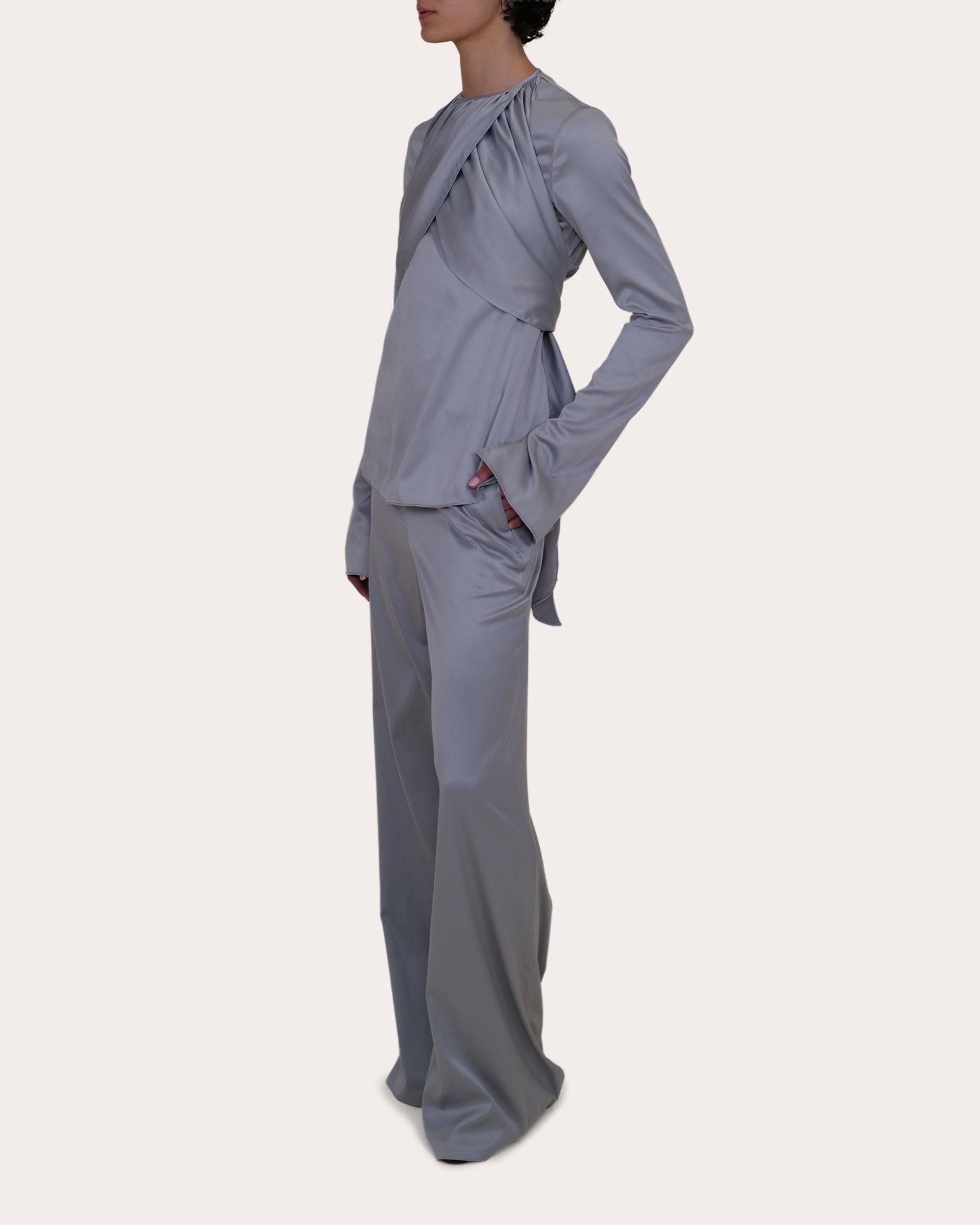 Elowen Satin Gathered Crossover Top