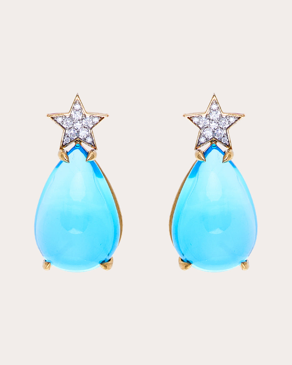 Diamond & Blue Topaz Hada One Star Stud Earrings