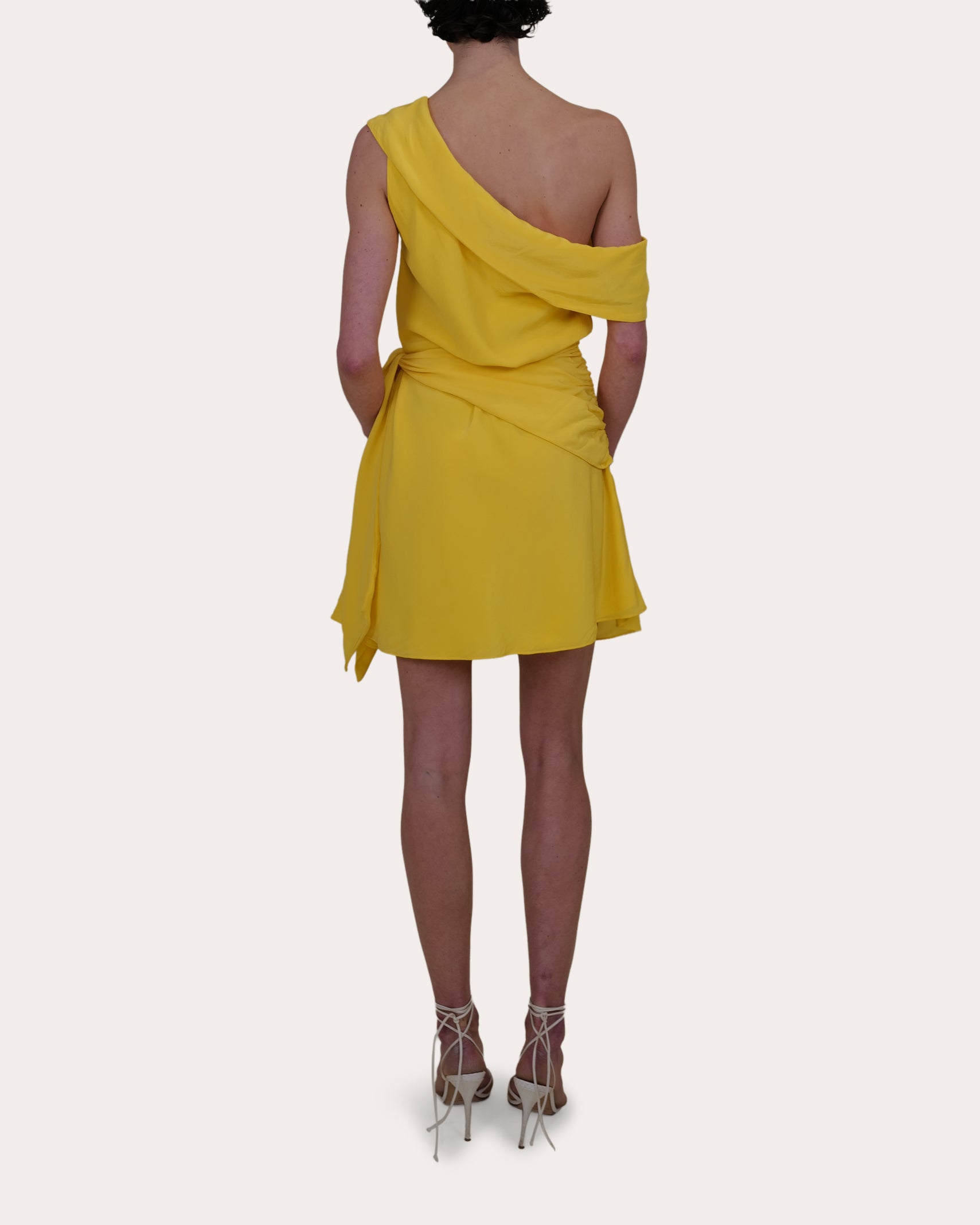 Kavari Satin Drape Asymmetric Mini Dress