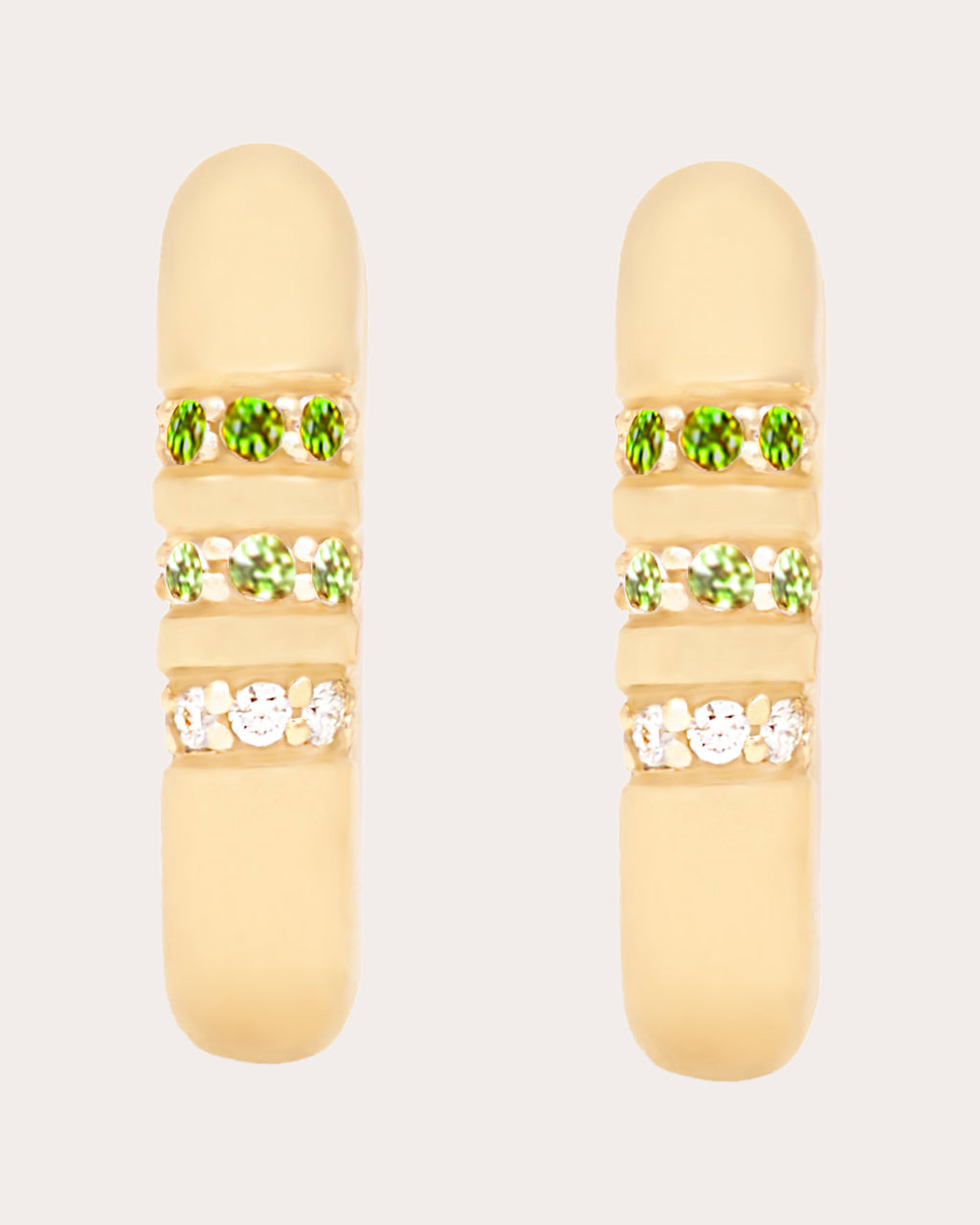 Diamond & Tsavorite 14k Gold Crew Hoop Earrings