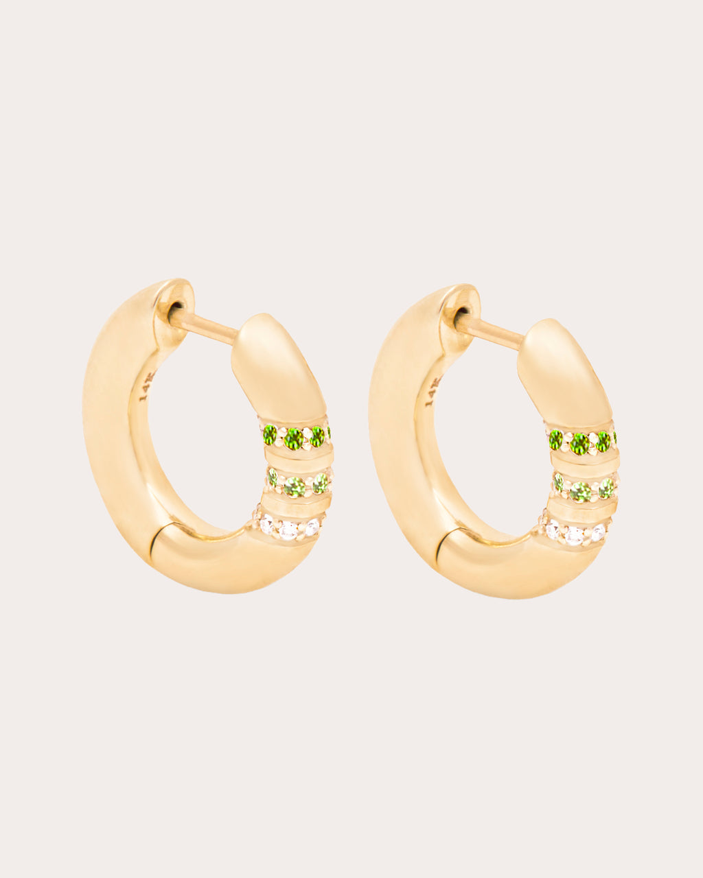 Diamond & Tsavorite 14k Gold Crew Hoop Earrings